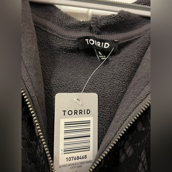 Torrid- Hooded Cardigan with Light Lace - grey and black plus size 6 (30) new! - Picture 3 of 5